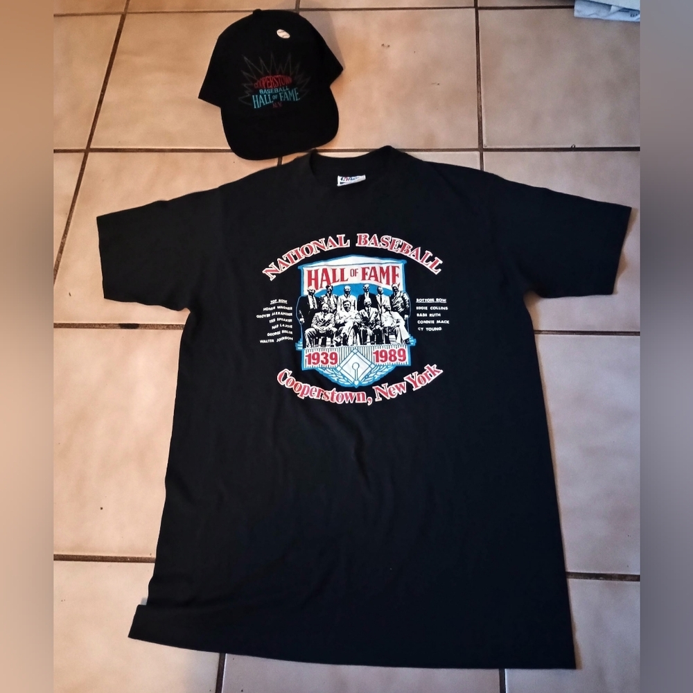 National Baseball Hall of Fame Black T-Shirt and Cap Set " Vintage 1989"